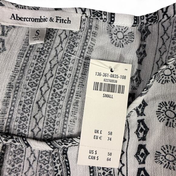 Abercrombie & Fitch Peasant Top Womens S Tribal Boho Bell Tie Sleeve Black White - Picture 3 of 7